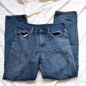 Oscar Jeans Medium blue wash waist 32 Outdoor Workwear Distressed
